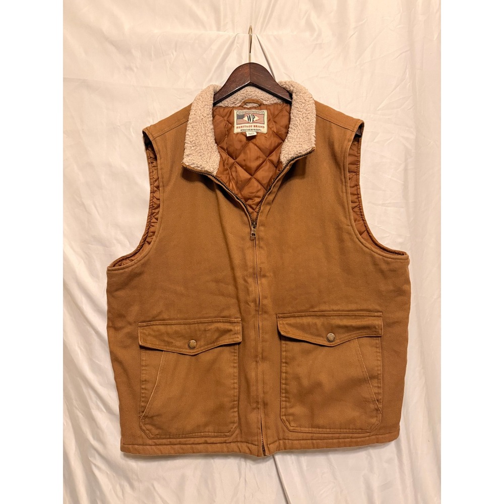 Weatherproof Heritage Brand Mens Canvas Workwear Vest Brown Sherpa Collar XL